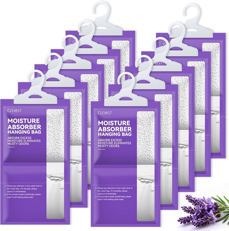 CLEVAST Moisture Absorbers Packets 10 Pack, Dehumidifier Bags for Closet, Scented Hanging Humidity Absorber in Wardrobes, Bedrooms, Bathrooms (Lavender) - Image 1